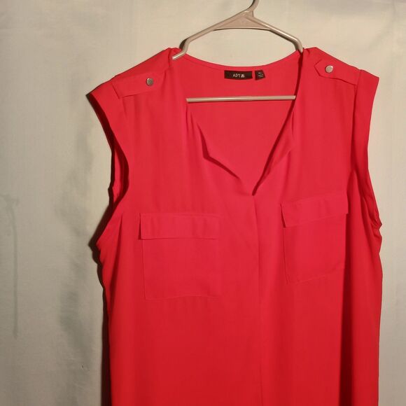 APT. 9 Red Sleeveless Blouse – Split Neck – Utility Pockets – Women's Size:XL - Picture 2 of 4